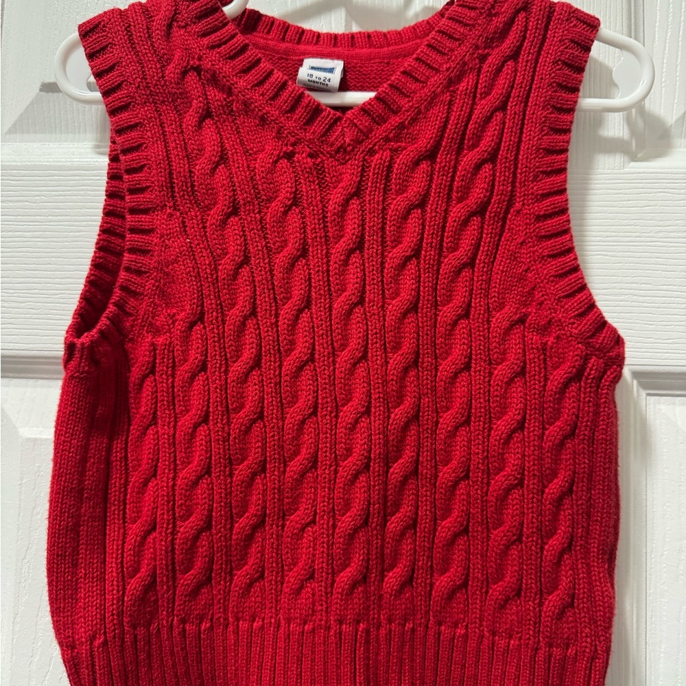 Janie and Jack V-Neck Red Cable Knit Sweater Vest